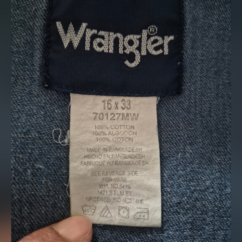 Wrangler Denim Pearl Snap Fringe Shirt Sz 16 Blue Watercolor Tie Dye Cowgirl - Picture 9 of 13